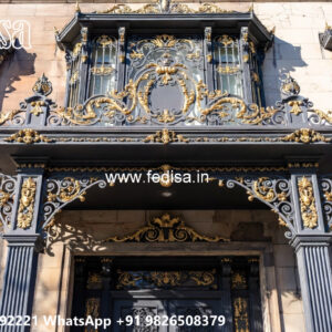Villa Elevation Iron Design with Stylish Geometric Framework No-0908