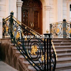 Modern Brass Staircase Railing With Glass Inserts House Main Door Grill Design