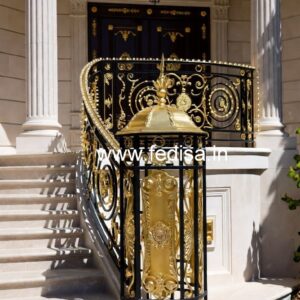 Stylish Brass Staircase Railing With Decorative Finish Welding Design Window