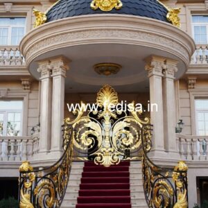 Stylish Brass Balcony Railing With Artistic Design Double Door Grill Gate