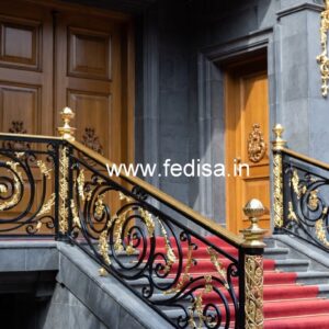 Modern Brass Railing Design With Decorative Patterns Double Door Window Grill Design