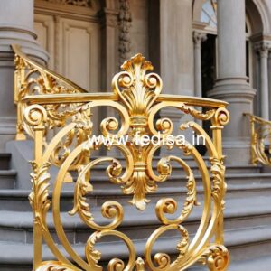 Elegant Brass Staircase Railing With Gold Finish Wall Window Grill Design