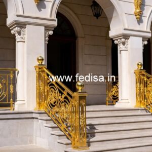 Elegant Brass Staircase Railing For Villas Front Grill Glass Design