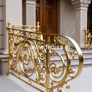 Classic Brass Balcony Railing With Royal Touch Rectangle Window Grill Design