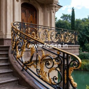 Designer Brass Stair Railing With Artistic Work House Wall Grill Design