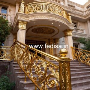 Designer Brass Stair Railing For Luxury Interiors Wooden Door With Steel Grill