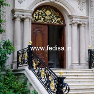 Elegant Brass Staircase Railing With Artistic Work Window Ki Jali Ki Design