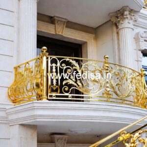 Modern Brass Railing Design With Decorative Patterns Railing Design For Windows