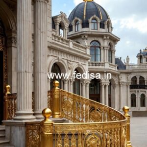 Elegant Brass Staircase Railing With Gold Finish Grill Single Door Design