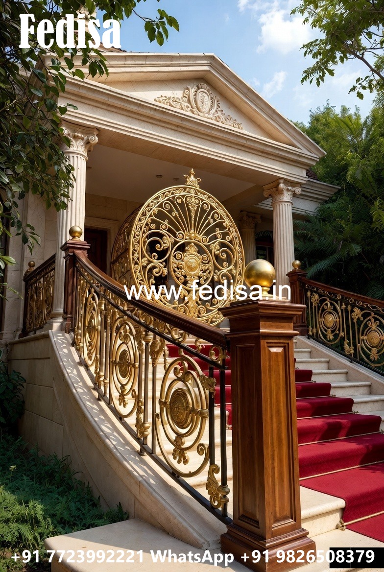 Ornamental Brass Railing Design For Classic Homes Geometric Window Grill Design