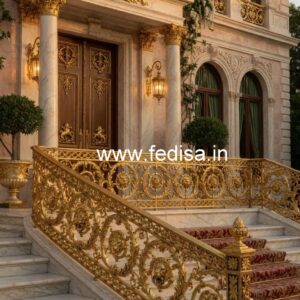 Brass Stair Railing Design For Premium Villas Terrace Window Grills Design