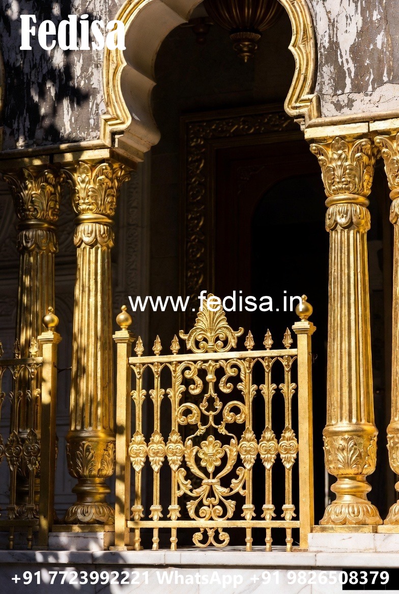 Brass Handrail Design With Luxury Appeal Wooden Door With Iron Grill