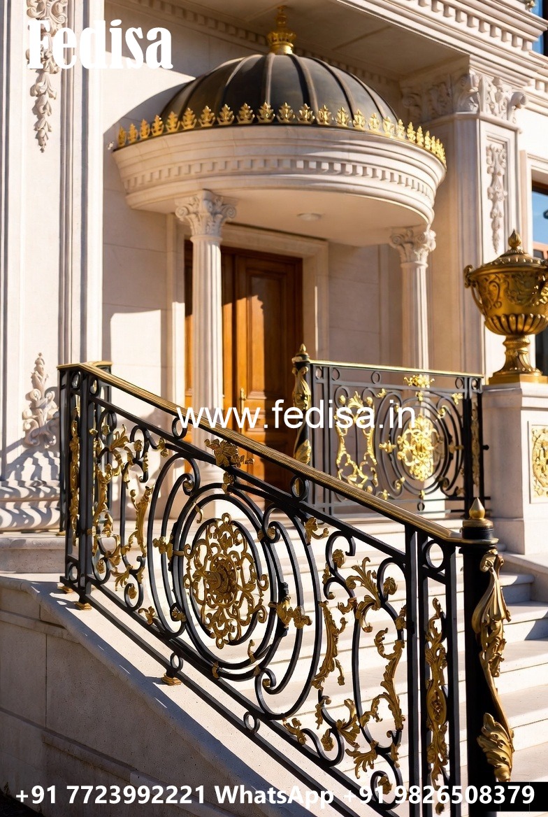 Custom Brass Railing Design For Staircase Interiors Balcony Steel Grill Design Catalog