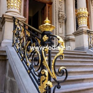 Designer Brass Stair Railing With Artistic Work House Main Door Safety Grill
