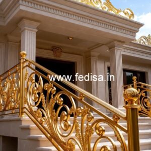 Modern Brass Staircase Railing With Unique Style Exterior Window Grill Design