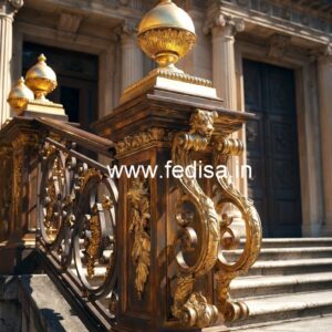 Stylish Brass Staircase Railing With Decorative Finish Readymade Grill Doors