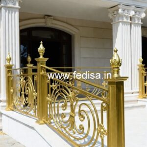 Antique Brass Balcony Railing With Classic Style Front Sitout Grill Design