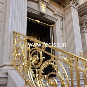 Stylish Brass Handrail Design For Contemporary Homes Door With Window Grill Design