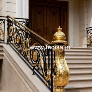 Modern Brass Railing Design For Staircase Front Side Window Grill Design