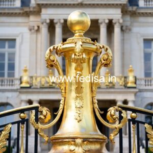 Stylish Brass Stair Railing For Modern Homes Window Grill With Wooden Frame