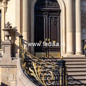 Elegant Brass Balcony Railing With Artistic Patterns Grill Jali Door