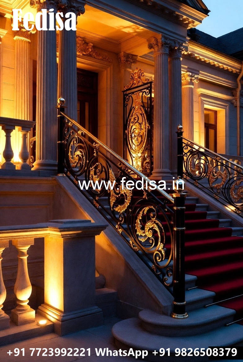 Luxury Brass Railing With Intricate Detailing Iron Grill For Terrace