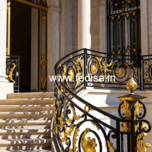 Designer Brass Staircase Railing With Custom Patterns Window Grills Design Inside House