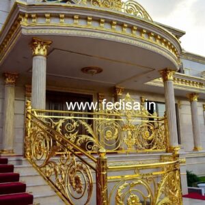Elegant Brass Staircase Design With Decorative Finish Grill Design
