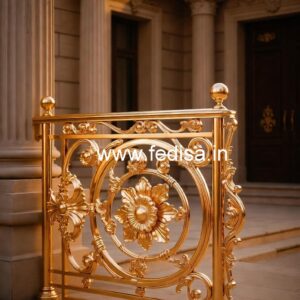 Artistic Brass Railing Design With Luxury Look Grill On Compound Wall