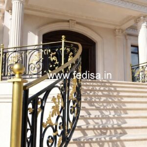 Custom Brass Staircase Railing With Designer Look Grill Sheet Door Design