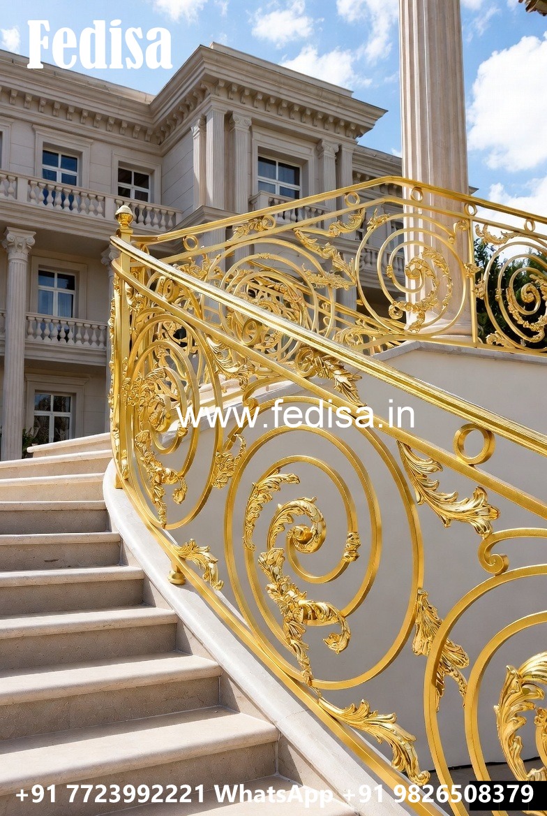 Designer Brass Staircase Handrail For Homes Grill Design Square