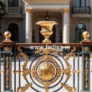 Designer Brass Stair Railing For Luxury Interiors Double Door Wooden Grill Design