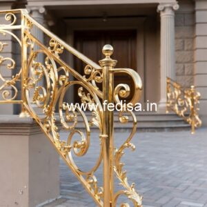 Stylish Brass Staircase Railing With Decorative Finish Steel Bar Grill Design