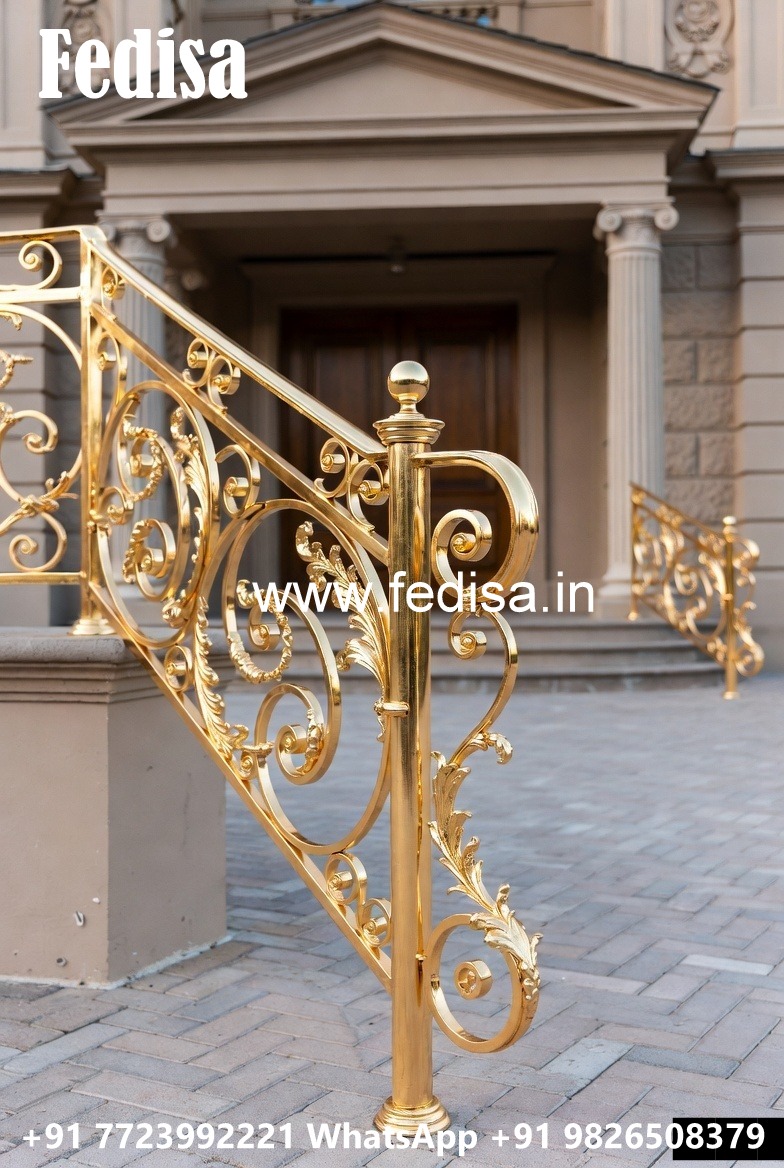 Stylish Brass Staircase Railing With Decorative Finish Steel Bar Grill Design