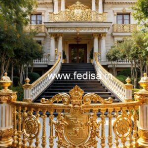 Designer Brass Handrail For Premium Staircases Gate Top Grill Design
