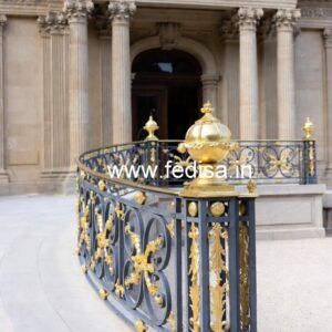 Modern Brass Staircase Railing With Premium Look Windows With Iron Grill Design