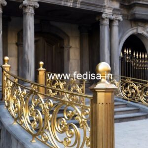 Elegant Brass Staircase Railing With Gold Finish Square Pipe Window Grill