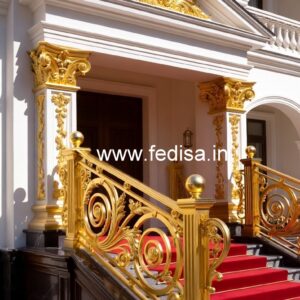 Brass Staircase Railing Design With Glass Panels Darvaja Grill Design