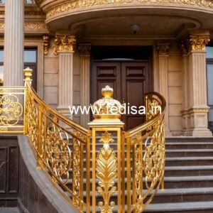 Luxury Brass Railing Design With Gold Finish Glass Door With Safety Grill
