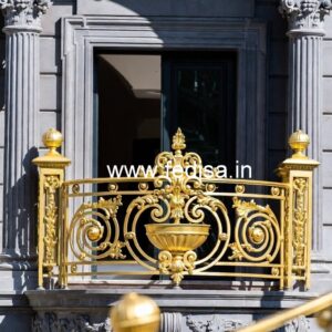 Brass Staircase Handrail With Classic Touch Safety Door Design With Grill