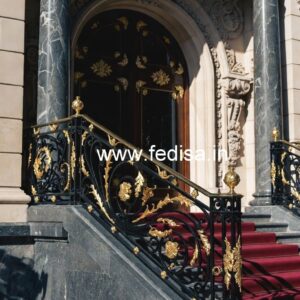 Modern Brass Balcony Railing With Elegant Appeal Stair Tiles Design