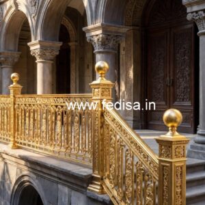 Luxury Brass Balcony Railing With Artistic Detailing Staircase Side Wall Design