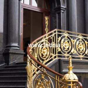 Decorative Brass Railing Design With Floral Patterns Duplex Staircase For Small House