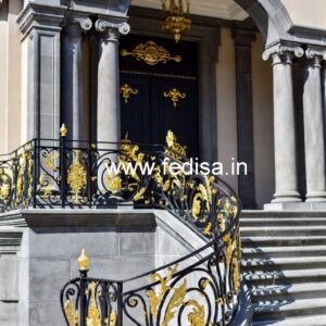 Elegant Brass Staircase Railing With Gold Finish Steel Staircase Design Outdoor
