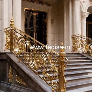 Premium Brass Balcony Railing With Artistic Work L Shaped Staircase Design