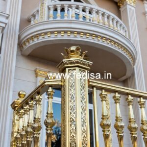 Luxury Brass Balcony Railing With Elegant Finish Modern Concrete Stairs Design Indoor