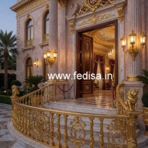Decorative Brass Handrail With Artistic Detailing Front Door Stairs Design