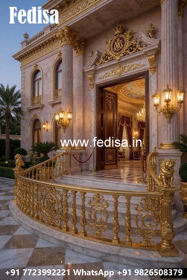 Decorative Brass Handrail With Artistic Detailing Front Door Stairs Design