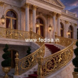 Modern Brass Railing Design With Stylish Finish Stair Outside Wall Design