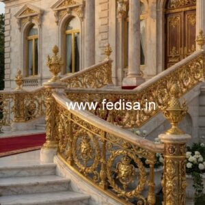 High-end Brass Staircase Railing Design Wooden Stairs Design Outdoor